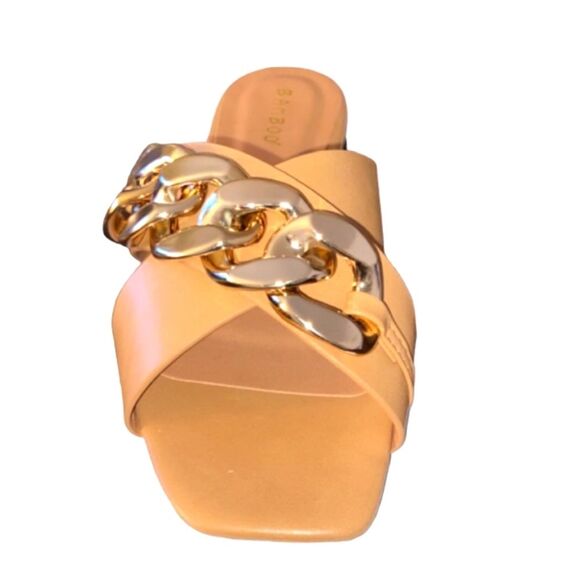 Bamboo Tan Gold Large Link Sandals Sz 8 - Picture 2 of 6